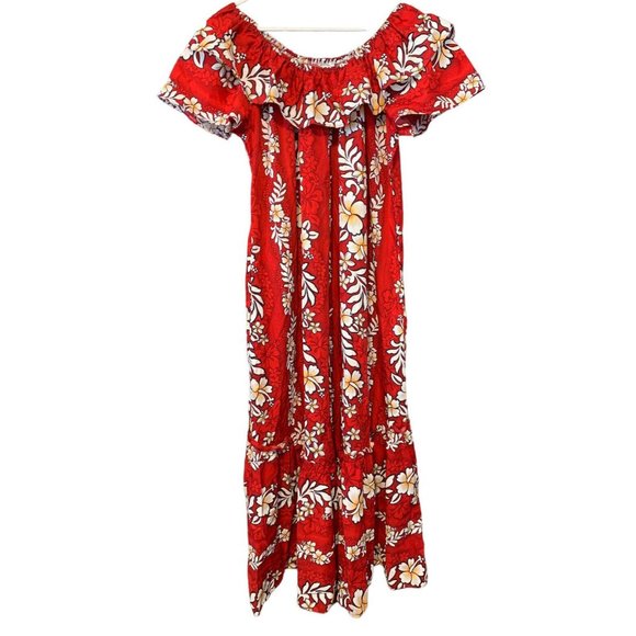 Jade Fashion Hawaiian Long 55” Aloha Dress Hibiscus Red & White Size XL READ EUC - Picture 2 of 4